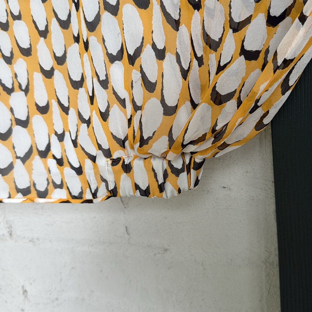 Diane Von Furstenberg The Robyn Top Yellow/Grey/Ivory Silk Pullover Blouse Small - Picture 8 of 16